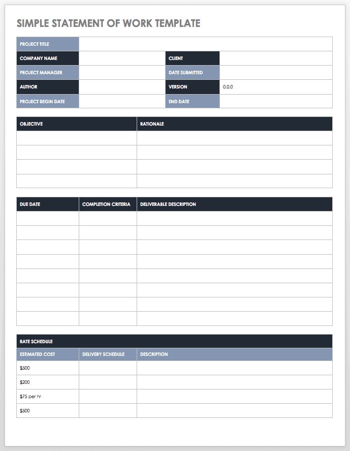 Simple Statement of Work Template