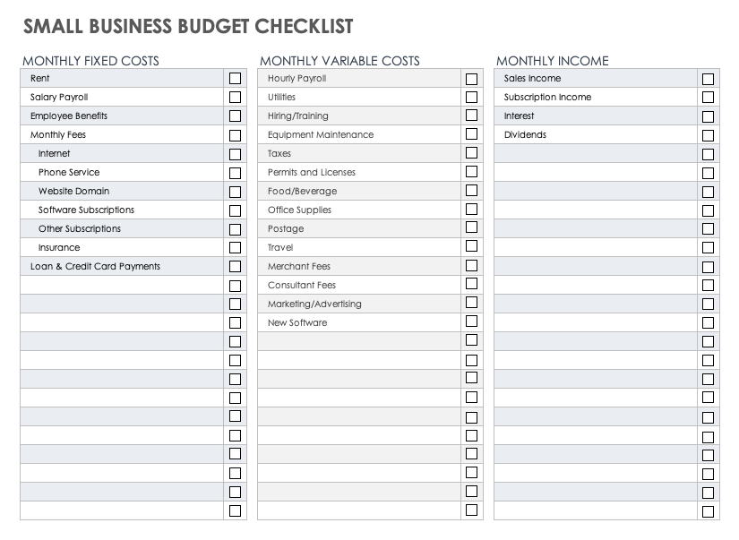 Small Business Budget Checklist