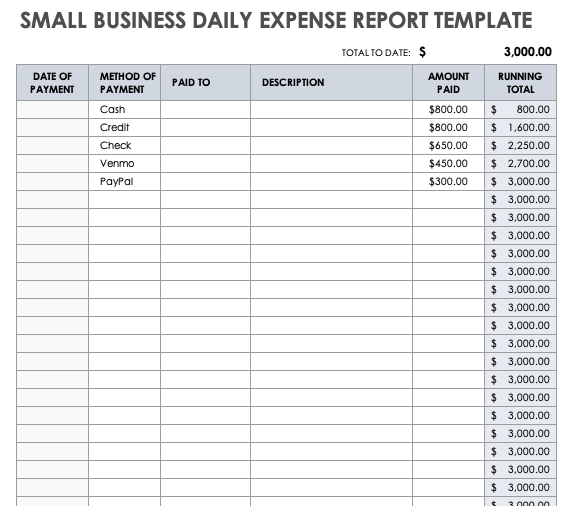 Small Business Daily Expense Report Template