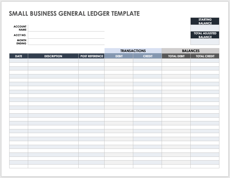 Small Business General Ledger Template