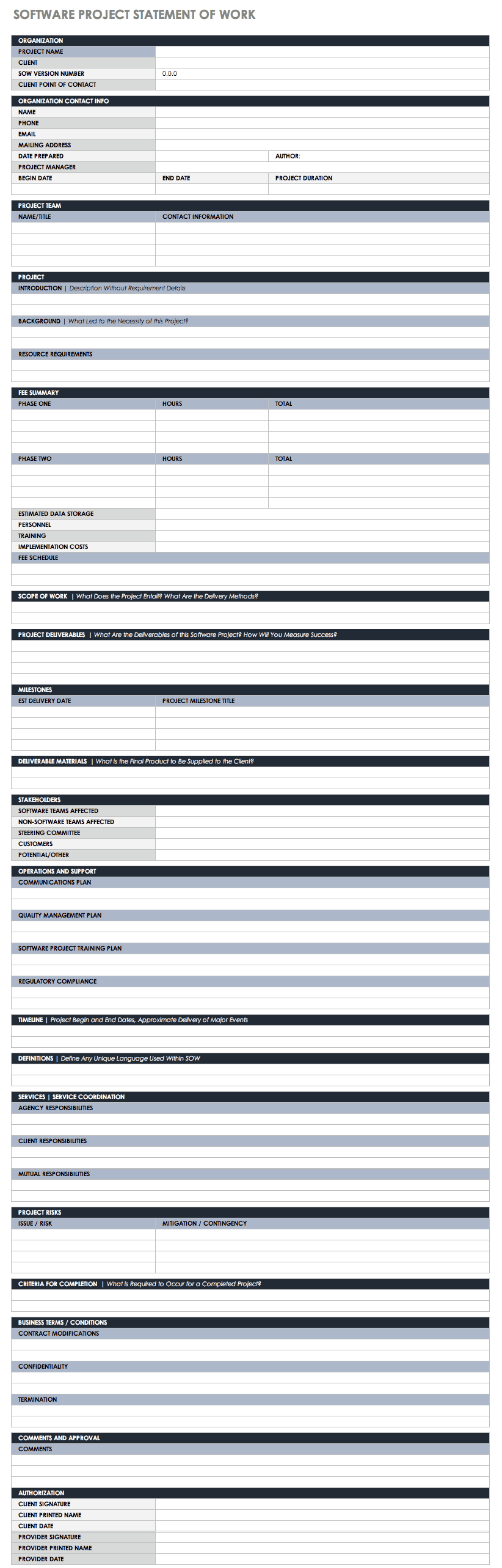 Format Statement Of Work Sample