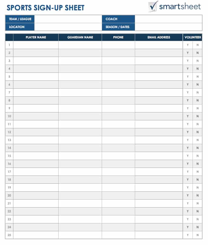Sports Sign-up Sheet Template
