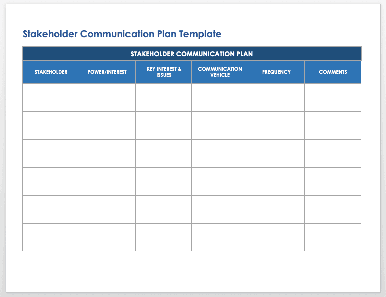 Stakeholder Communications Plan Template