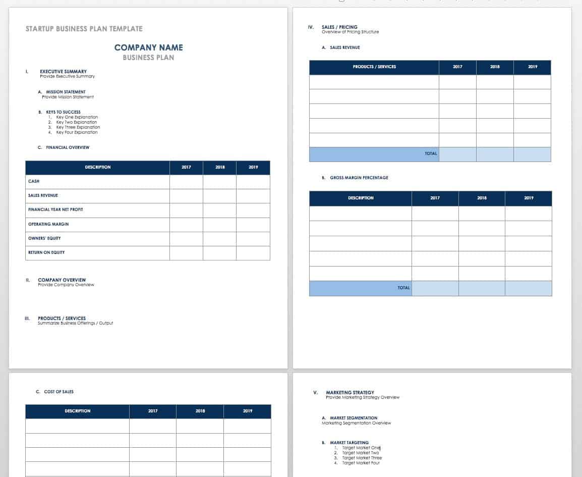 startup business plan template excel