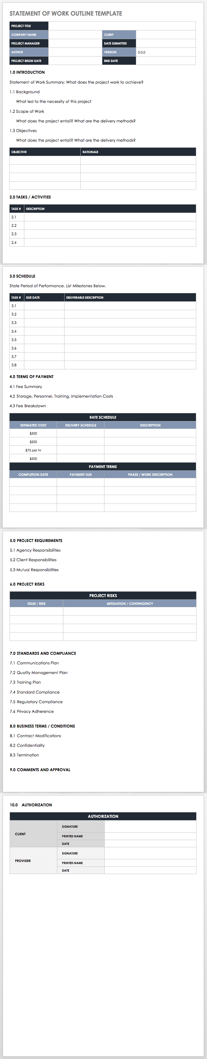 Statement of Work Outline Template