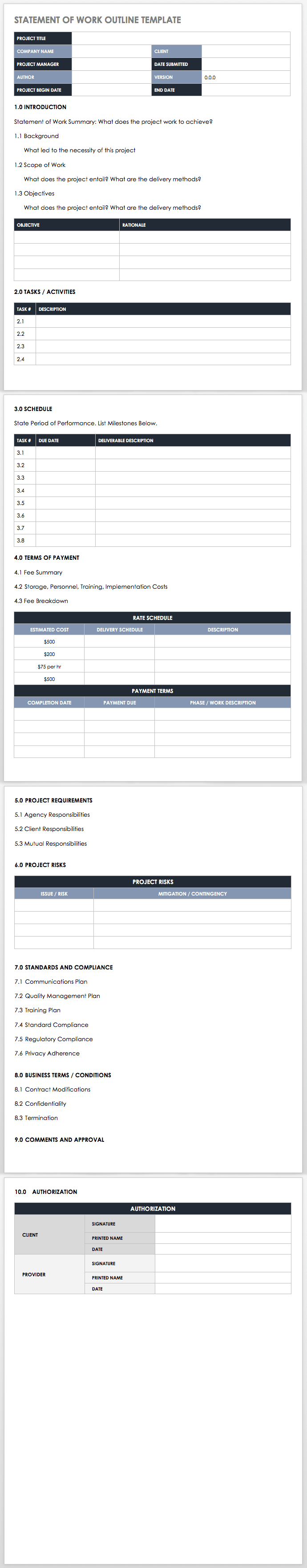 Free Statement of Work Templates Smartsheet