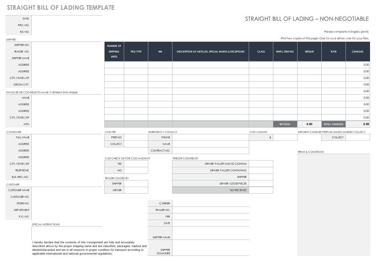 Straight Bill Of Lading Short Form Template from www.smartsheet.com