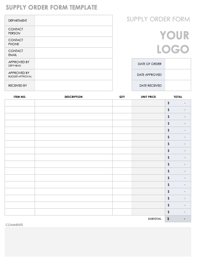 Printable Supply Order Form Template - Printable World Holiday