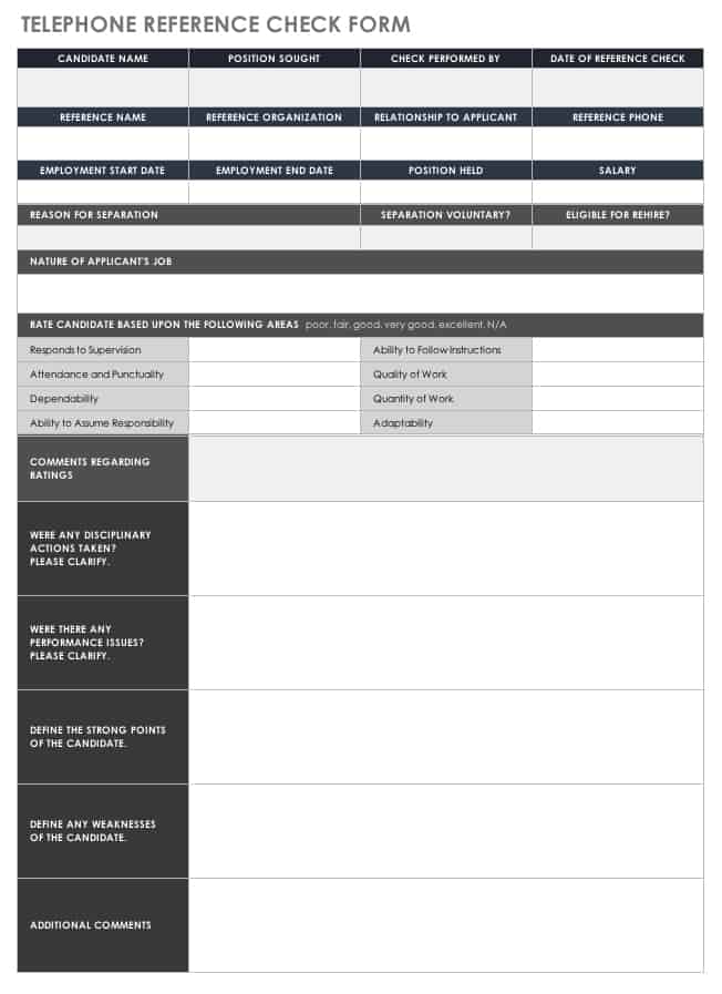 Telephone Reference Check Form Template