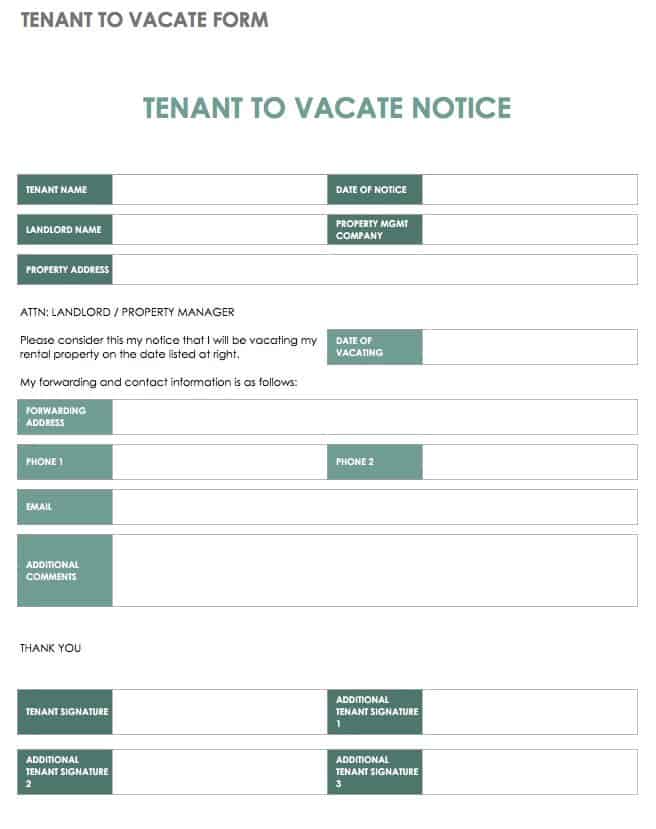 Tenant to Vacate Form Template