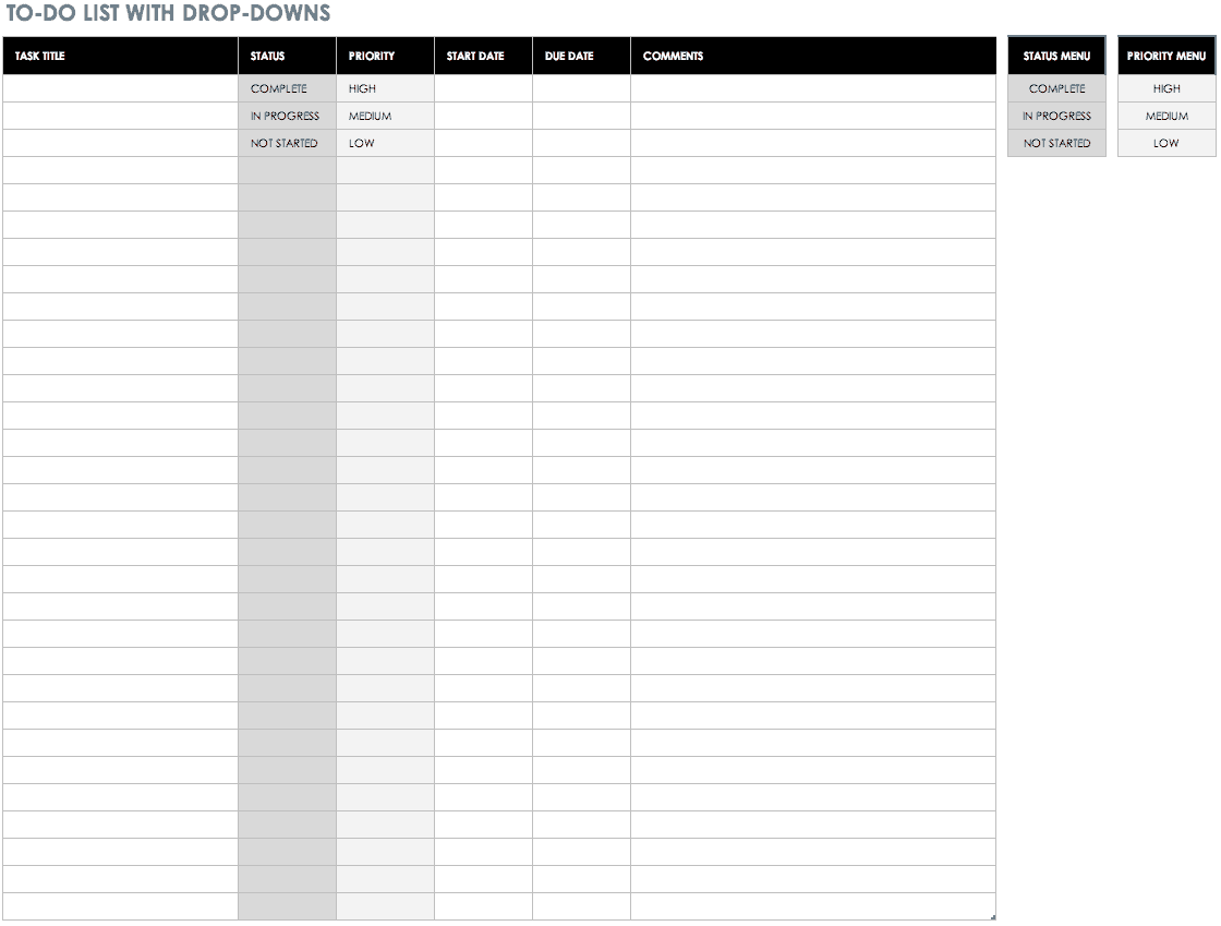 To Do List with Drop Downs Template
