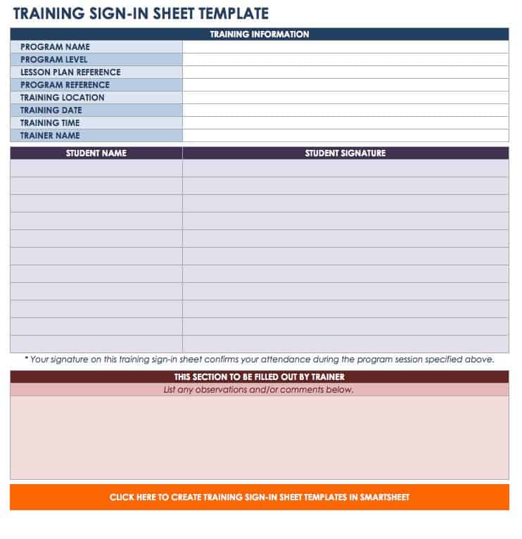 Training Sign-in Sheet Template