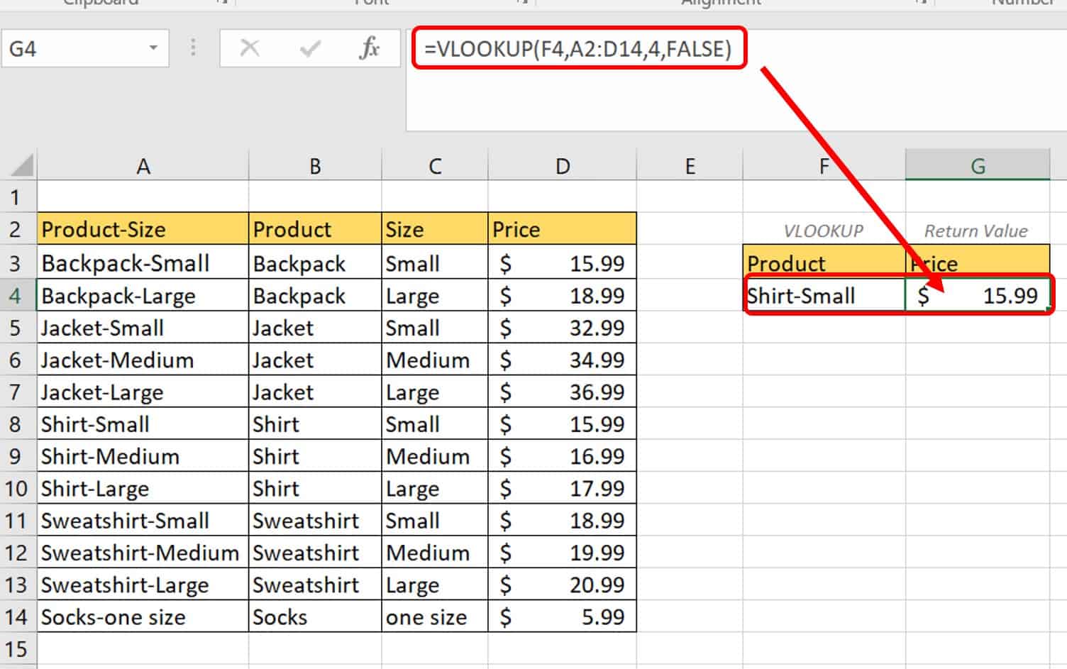 VLOOKUP combined value Excel