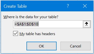 VLOOKUP create table example