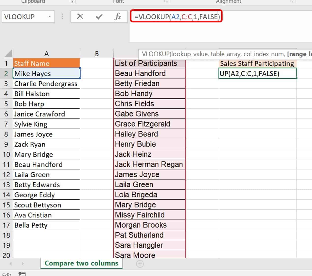 how to use vlookup in excel to match two columns