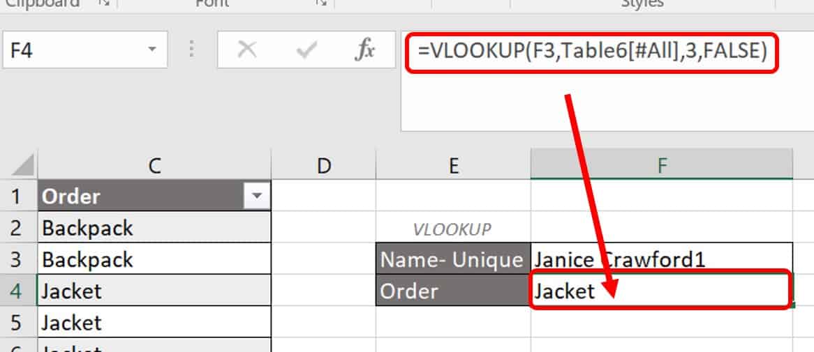 VLOOKUP function example