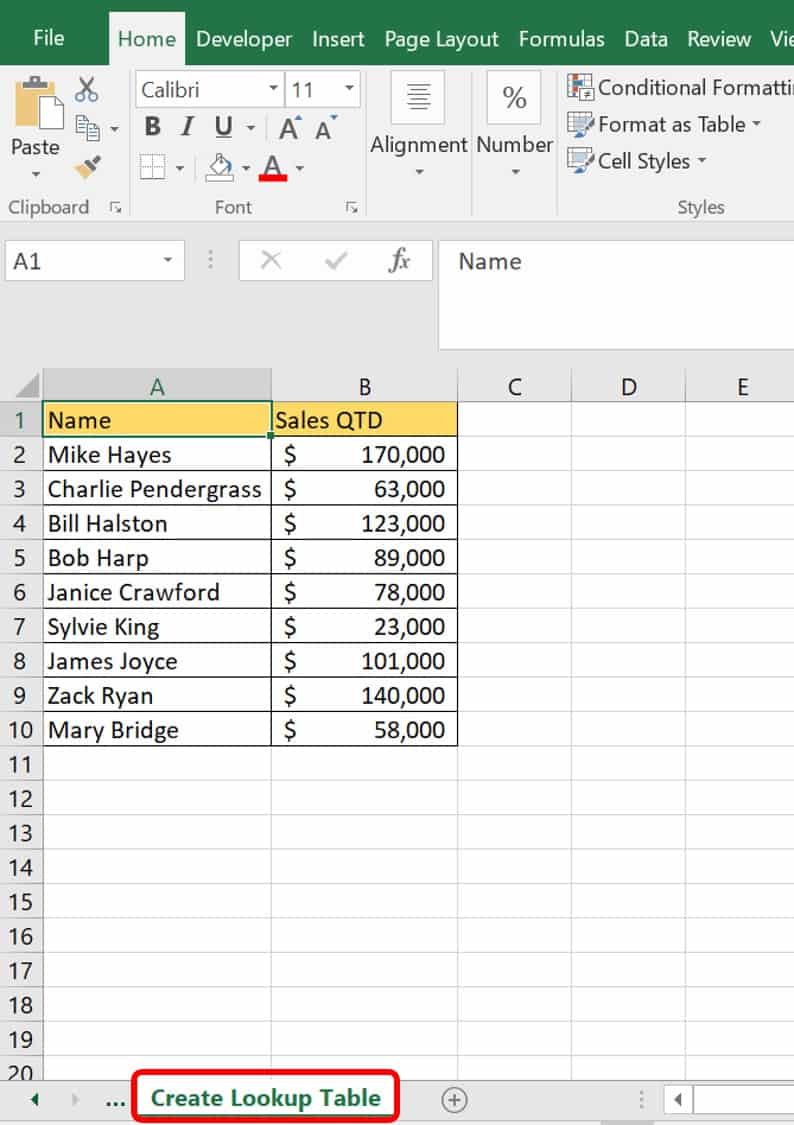 VLOOKUP Excel lookup table