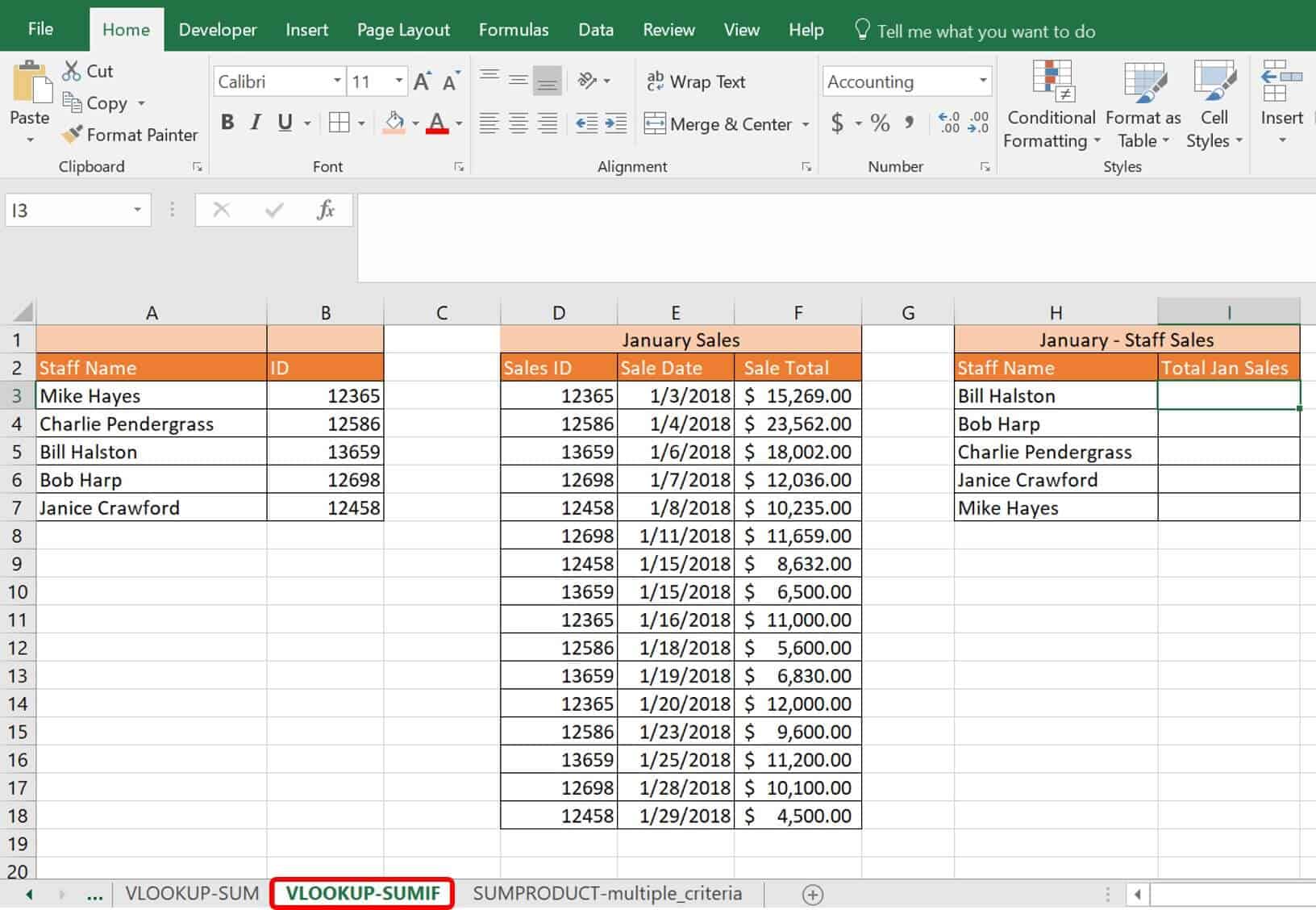 Vlookup multiple SUMIF