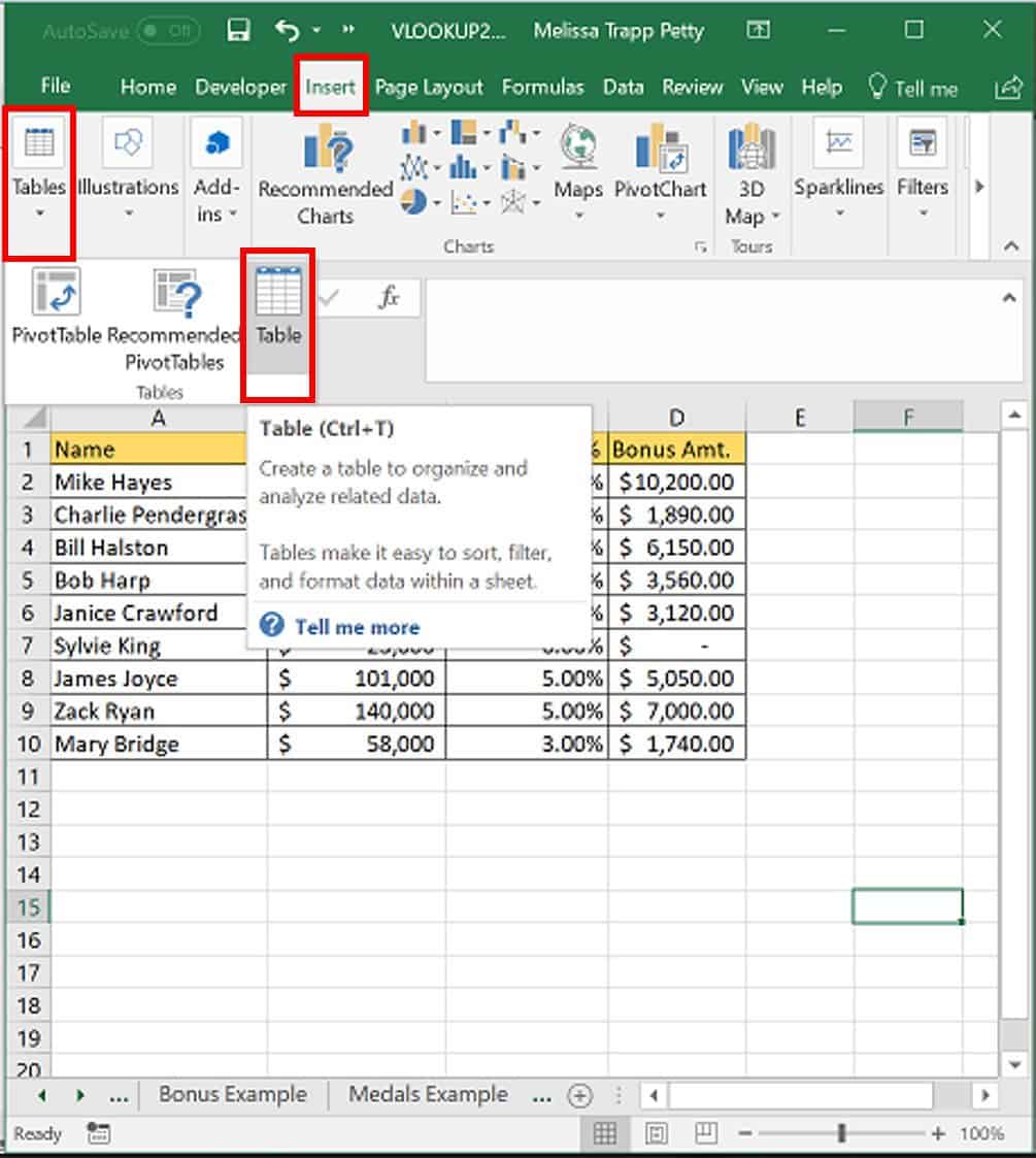 VLOOKUP table example