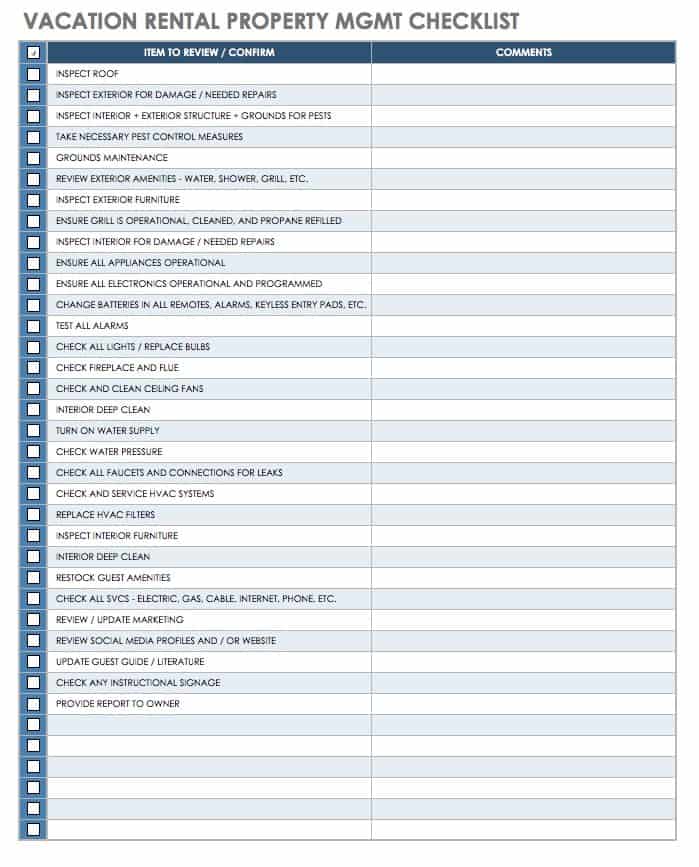 Vacation Rental Property Management Checklist Template