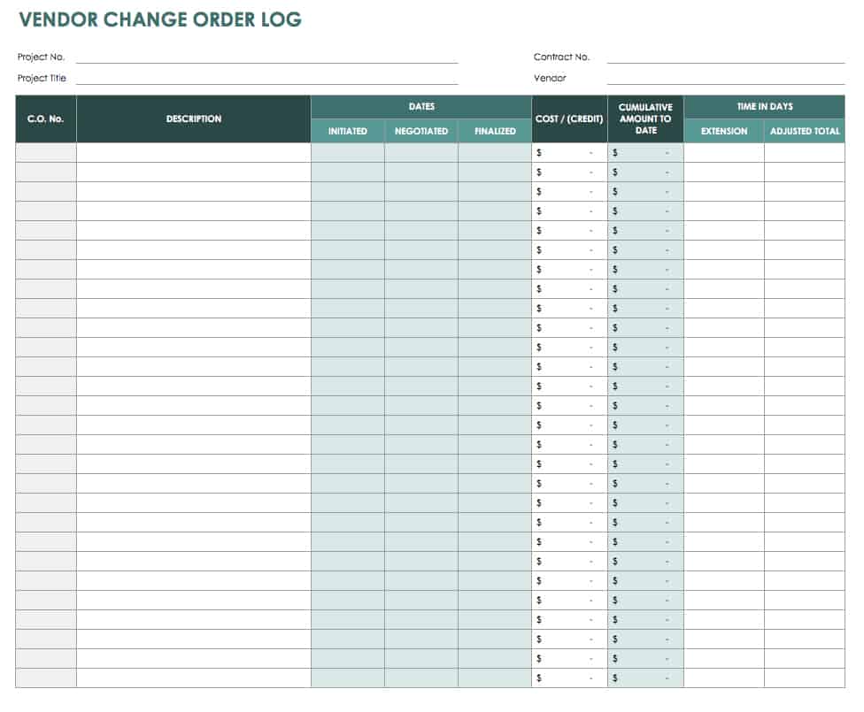 Vendor Change Order Log