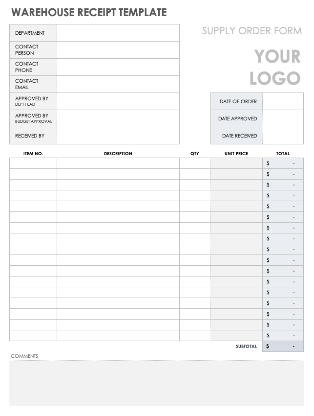 Warehouse Receipt Template Free