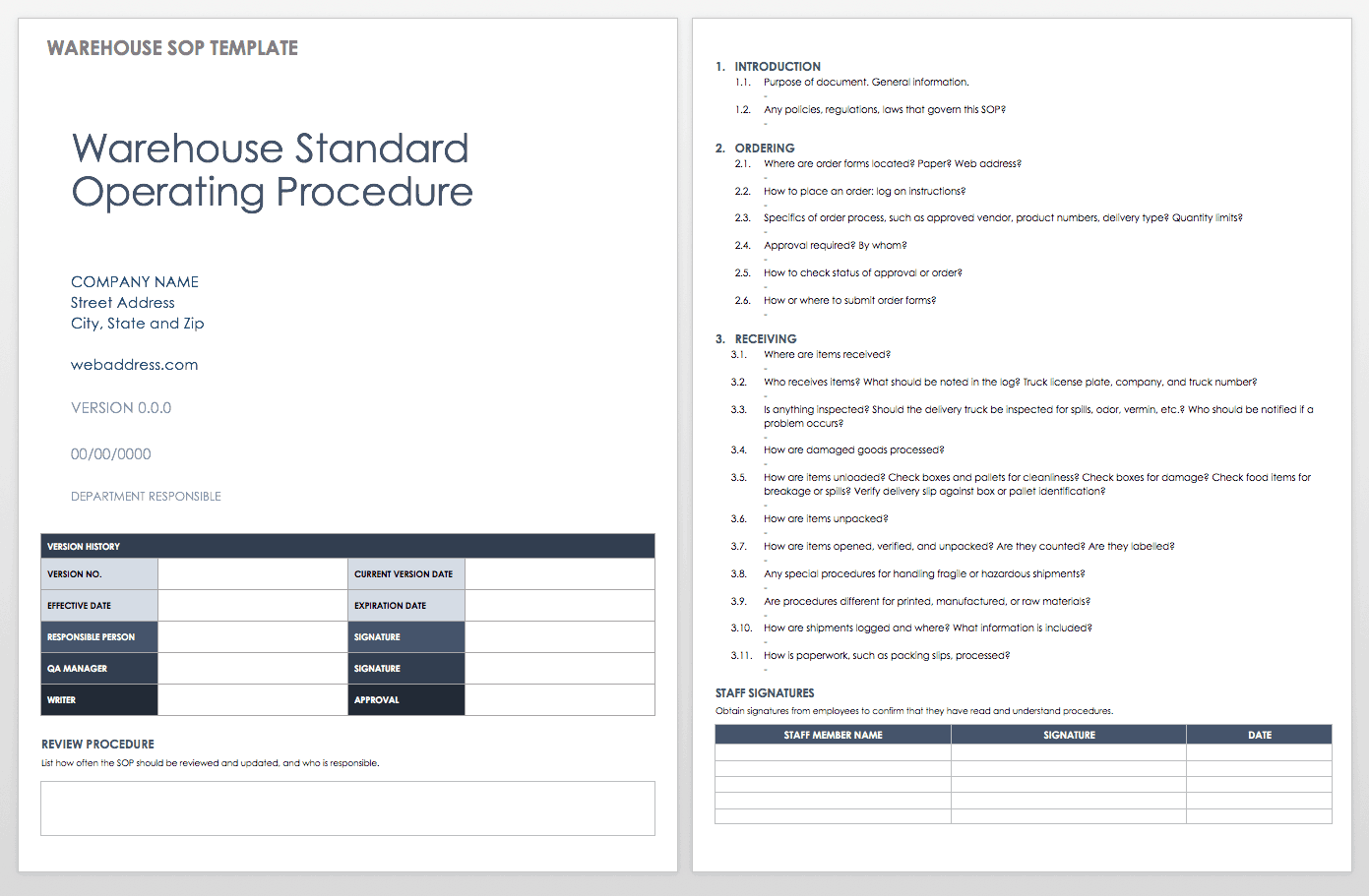 Warehouse Standard Operating Procedure Template