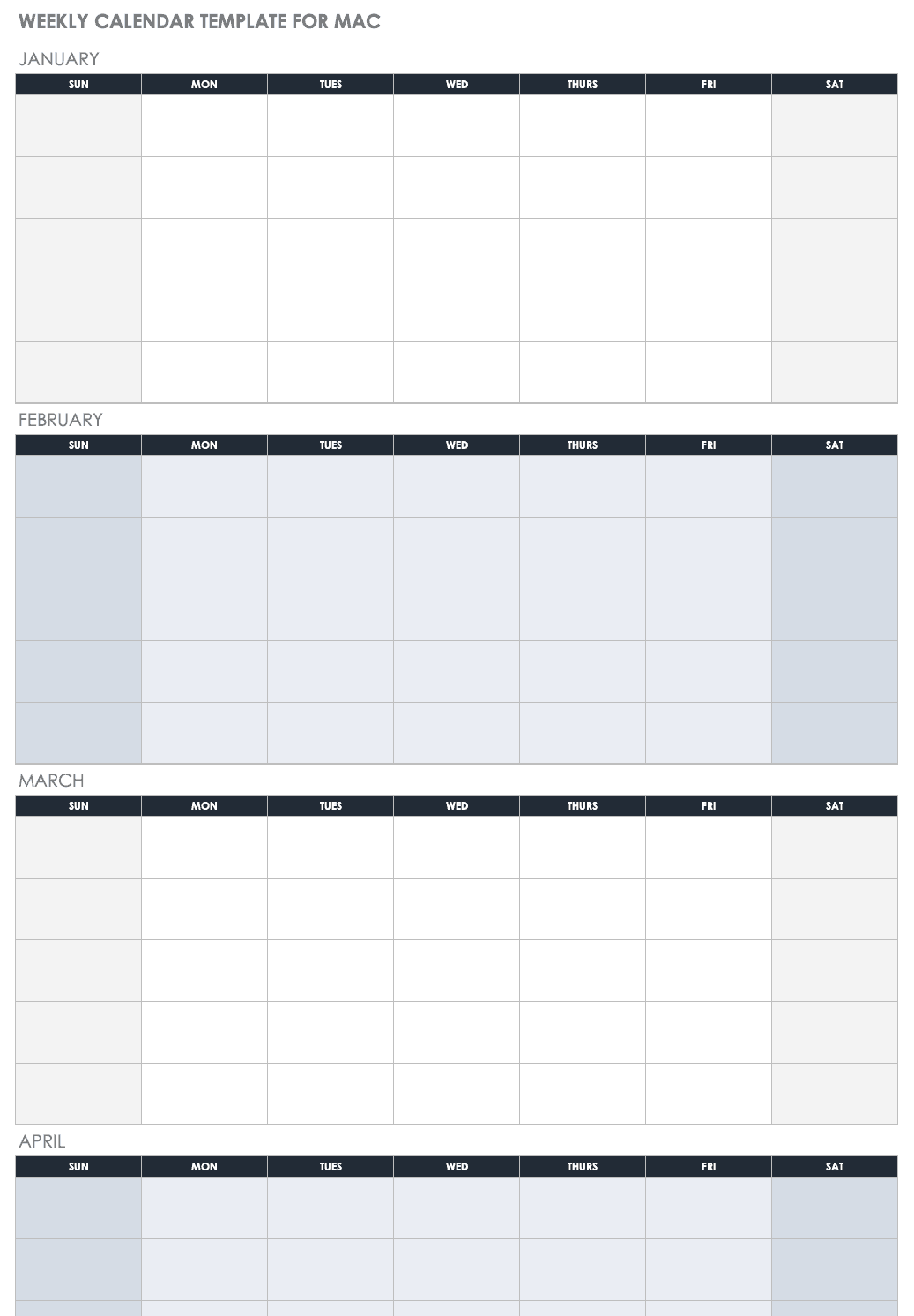 Weekly Calendar Template for Mac