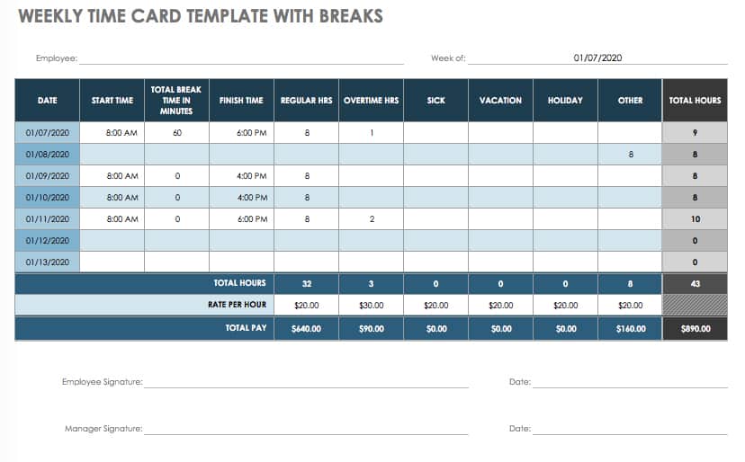 microsoft excel templates for time cards