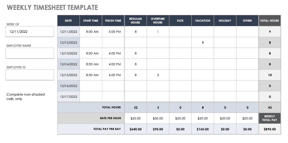 Excel Template For Timesheet from www.smartsheet.com