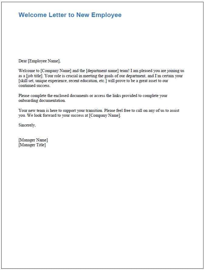 Welcome Letter to New Employee Template