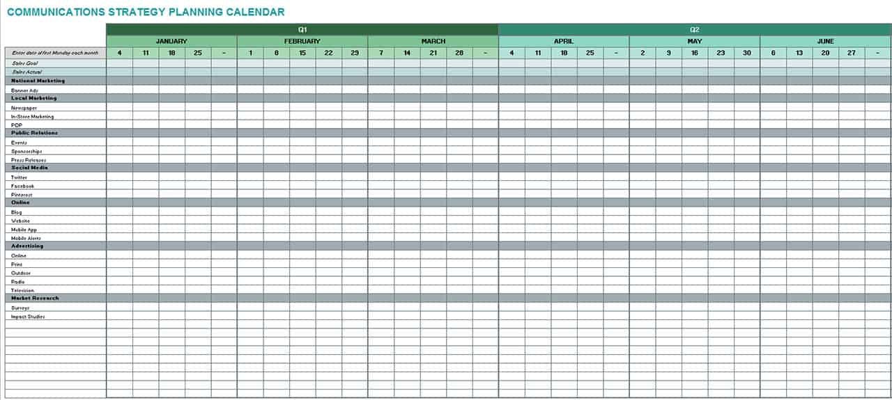 Communications Strategy Planning Calendar Template