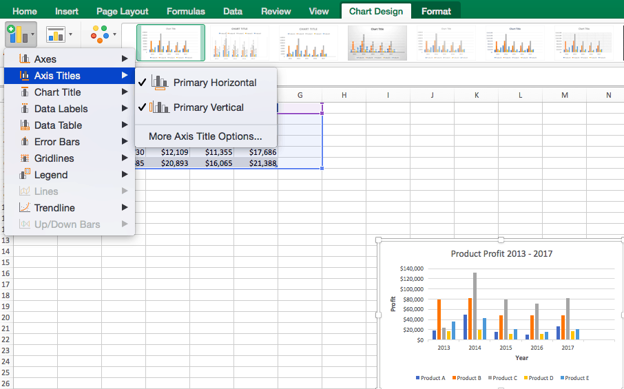 Create axis titles in Excel