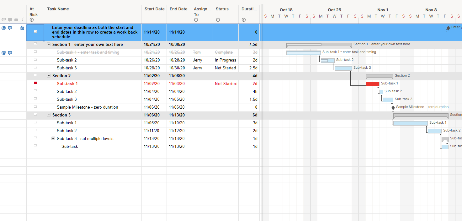 Project with Deadline and Gantt Chart template
