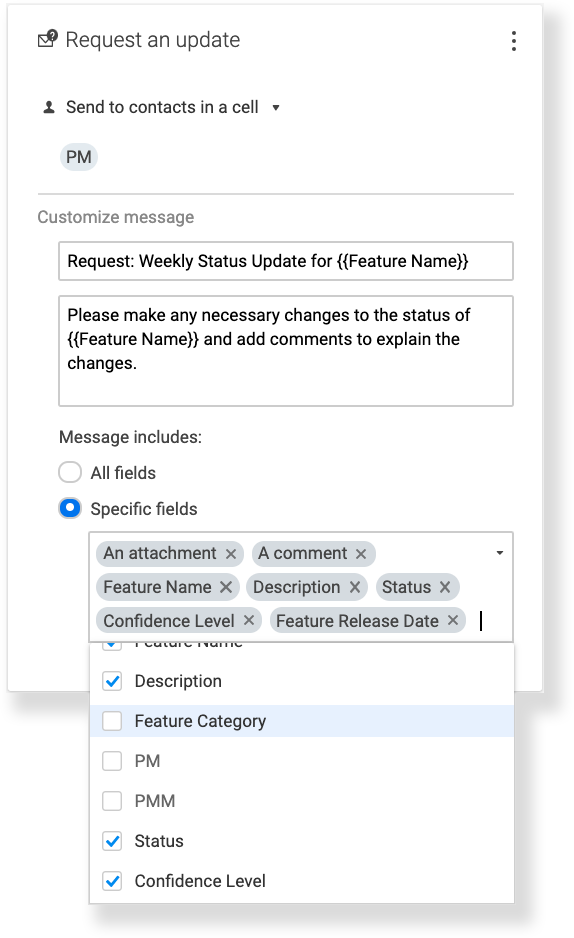Updated Field Selection for Automated Requests Smartsheet