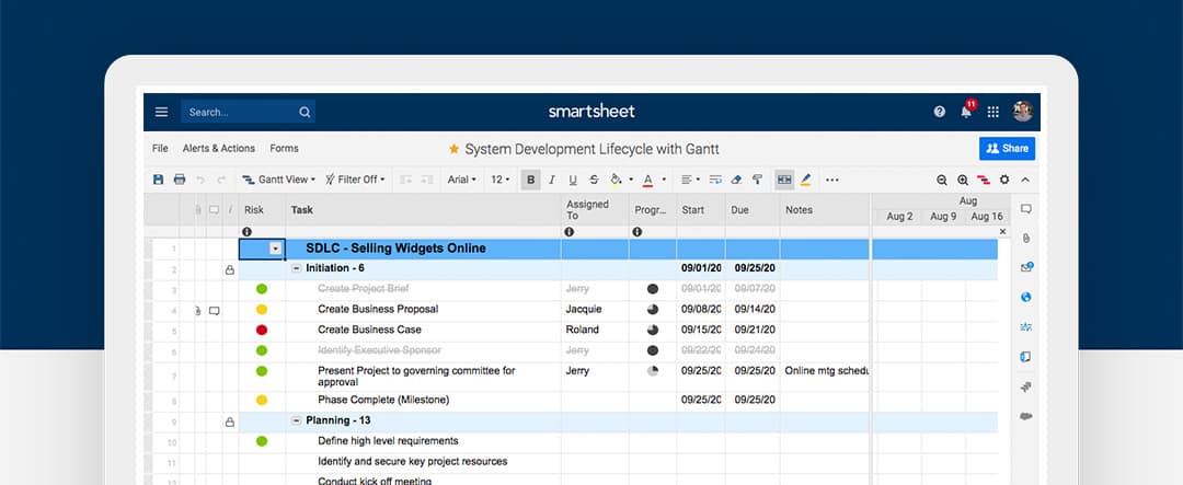 Screenshot of the System Development Lifecycle With Gantt template