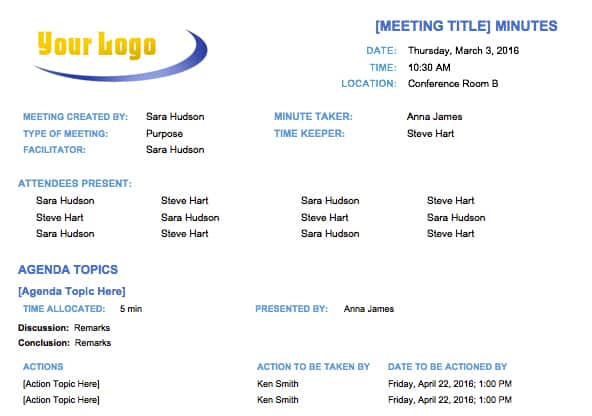 Meeting Minutes Template Free from www.smartsheet.com