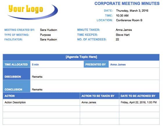 Construction Meeting Minutes Template Word