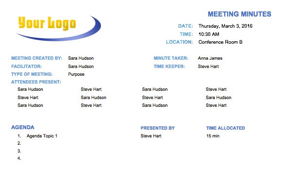 Brief Meeting Minutes Template