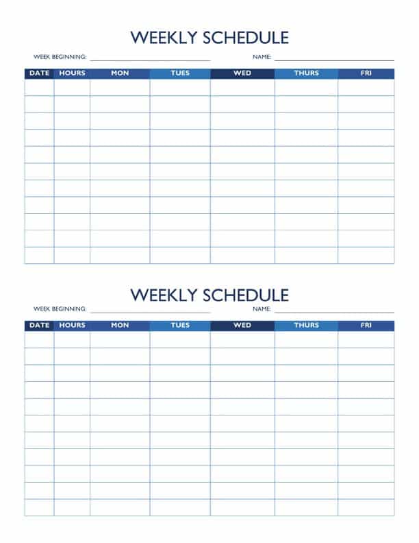 5-Day Work Schedule, Two on One Page