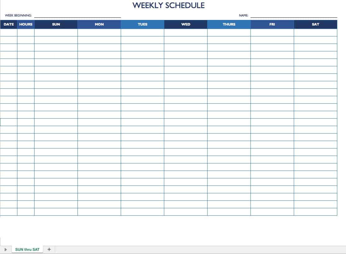 Sun-Sat Weekly Work Schedule Template 