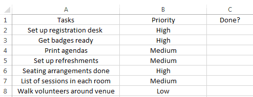 Add headers to do list in Excel