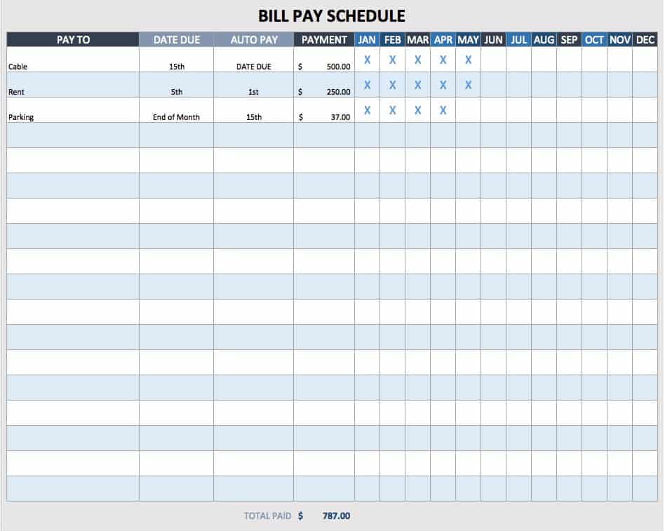 Bills Due Chart