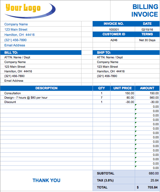 Free Excel Invoice Templates - Smartsheet