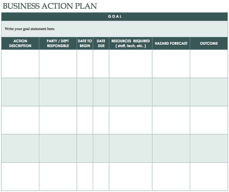 Action Plan Table Template