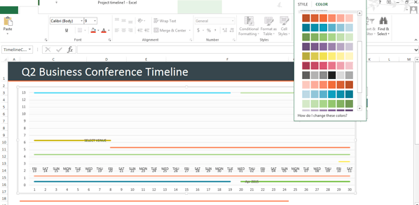 Change timeline colors in Excel