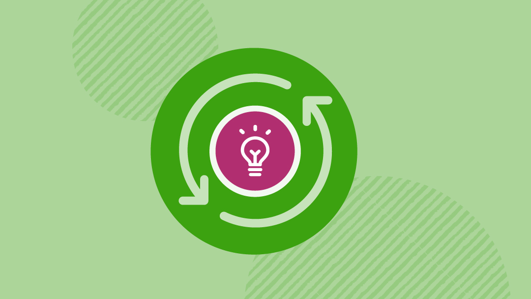 A magenta lightbulb icon with green arrows circling it in a counterclockwise direction