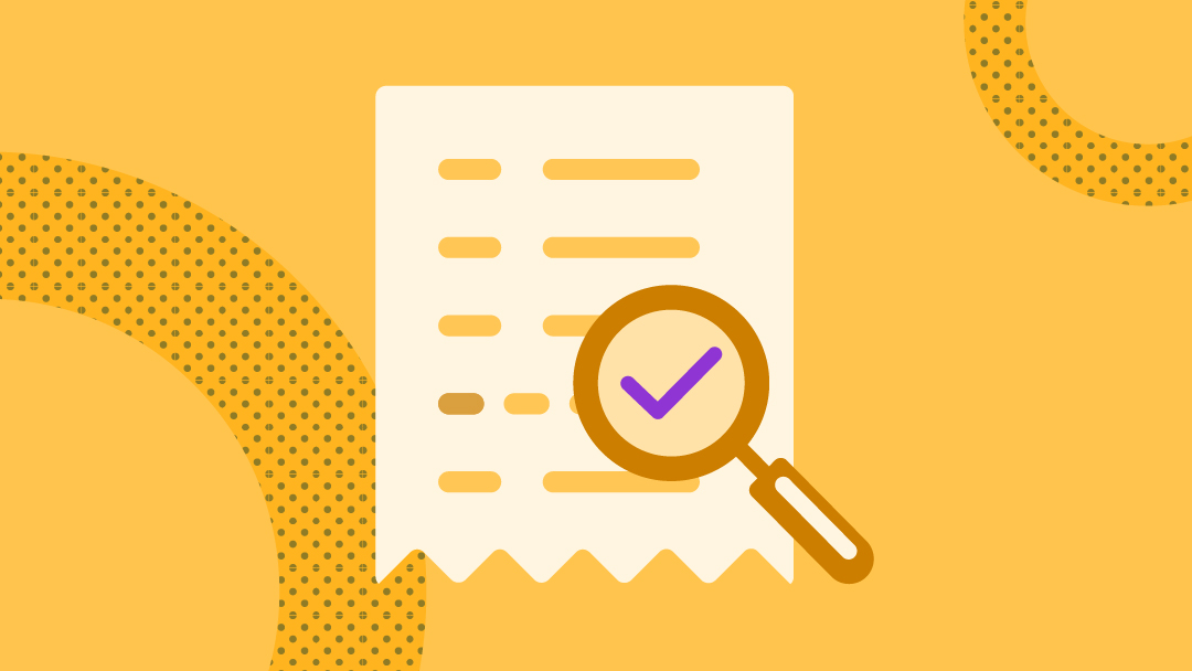 A checklist with a magnified glass on a purple checkmark