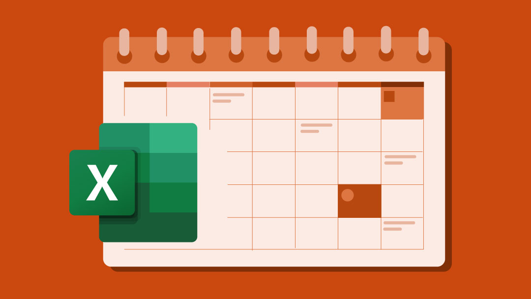 A Microsoft Excel icon with a monthly calendar in the background