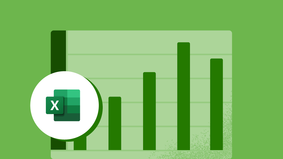 The Excel logo overlaid on a bar chart with data rising to the right.